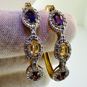 Gold Plated 925 Three-Stone Hoop Earrings